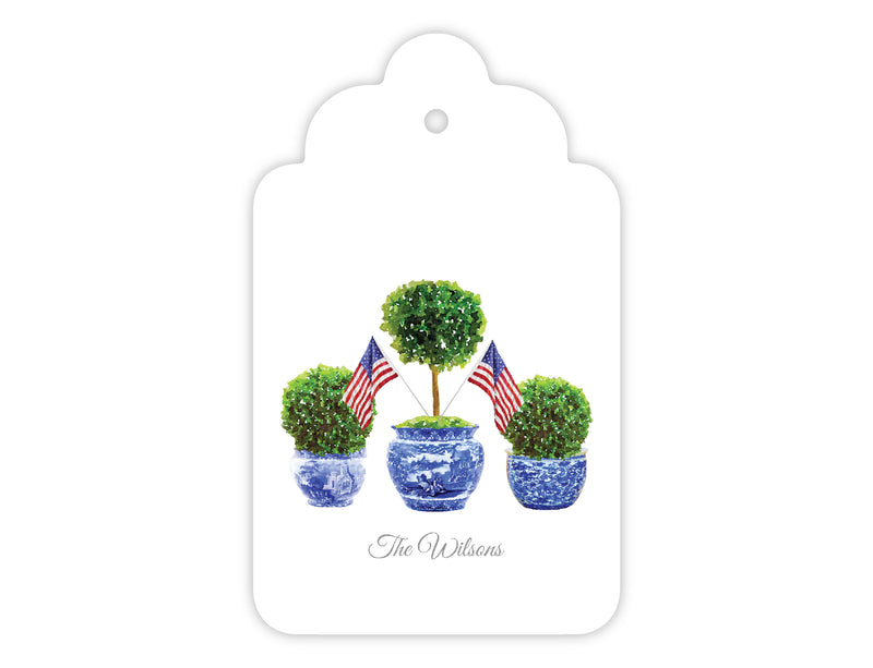 Patriotic Boxwood Topiary Gift Tags, Set of 20