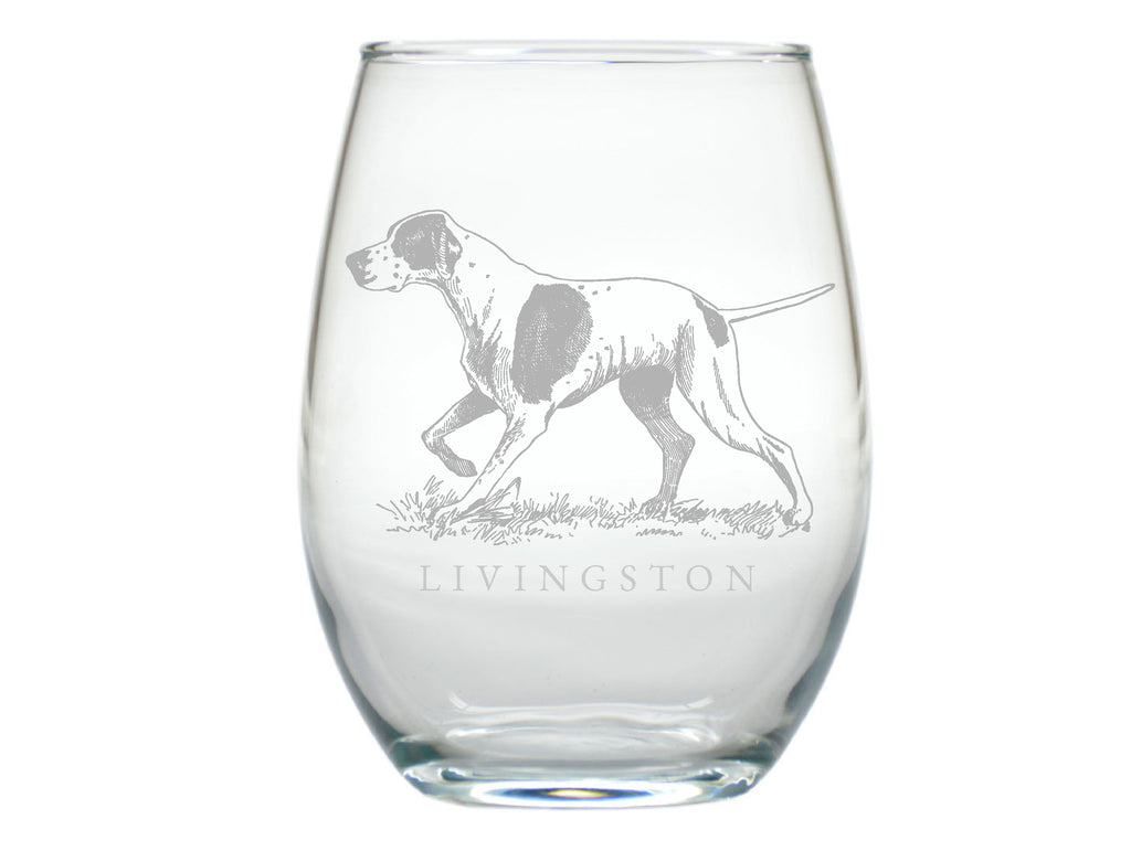 Hunting Dog Stemless Engraved Wine Glasses