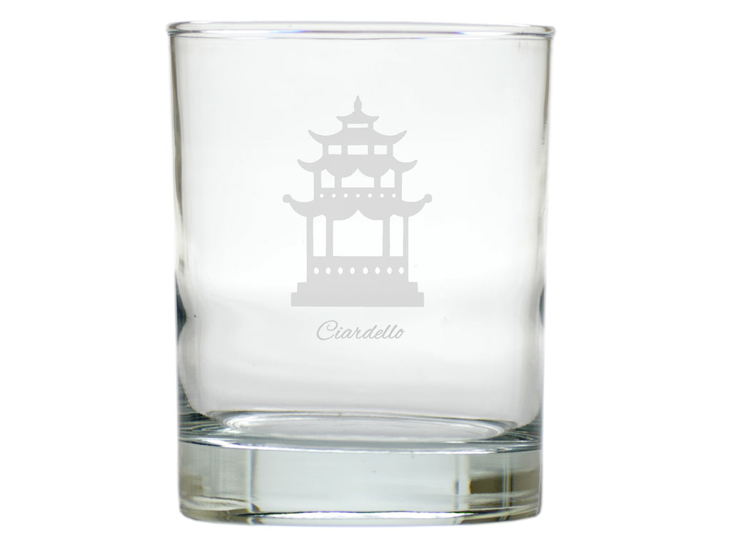 Pagoda Double Old Fashion Engraved Glasses