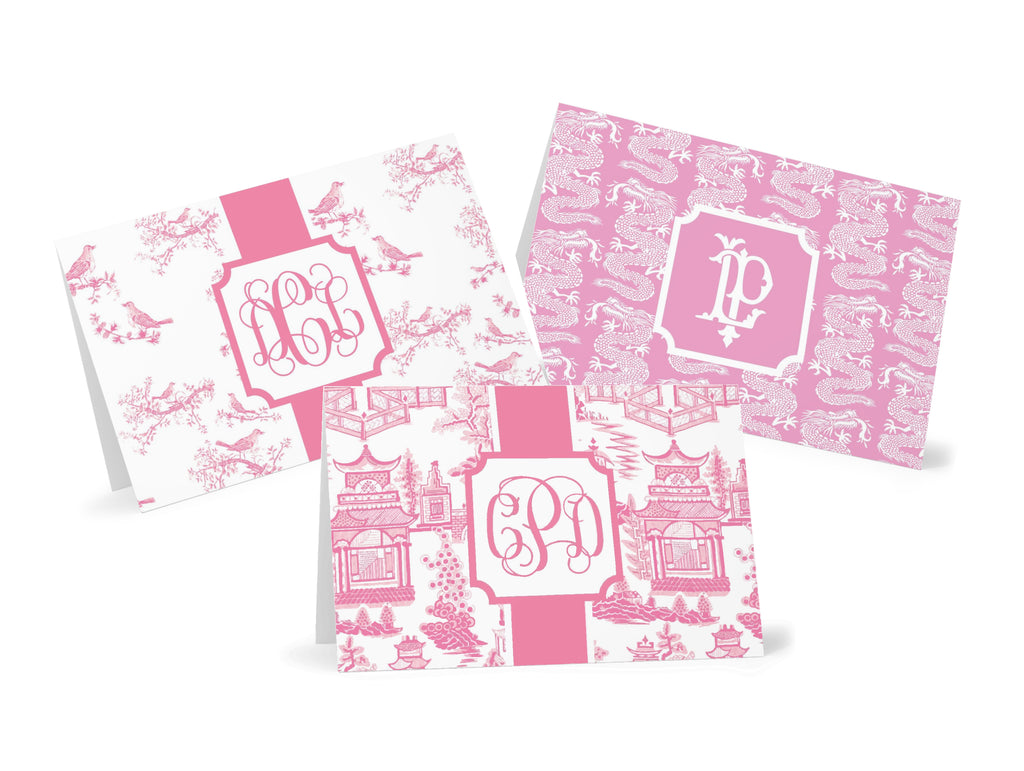 Pink Chinoiserie Designs Fold-Over Stationery