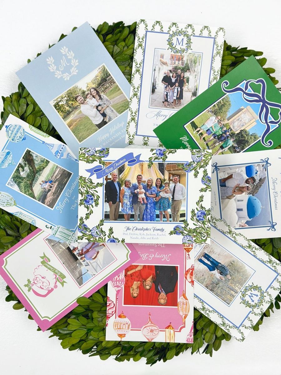 A grouping of personalized Christmas photo cards