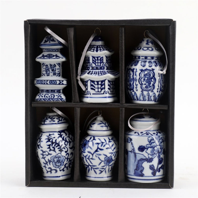 Chinoiserie Porcelain Ornaments, set of 6