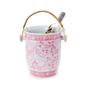 Pink & White Wine Bucket with Rattan Handle