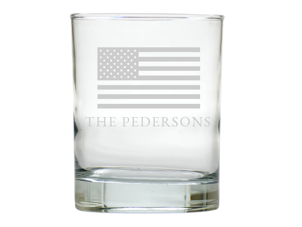 American Flag Double Old Fashion Engraved Glasses