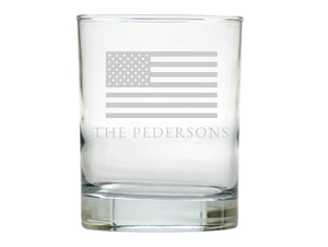 American Flag Double Old Fashion Engraved Glasses