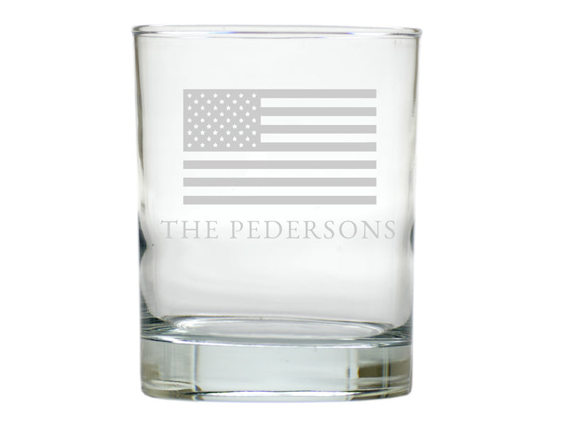 American Flag Double Old Fashion Engraved Glasses