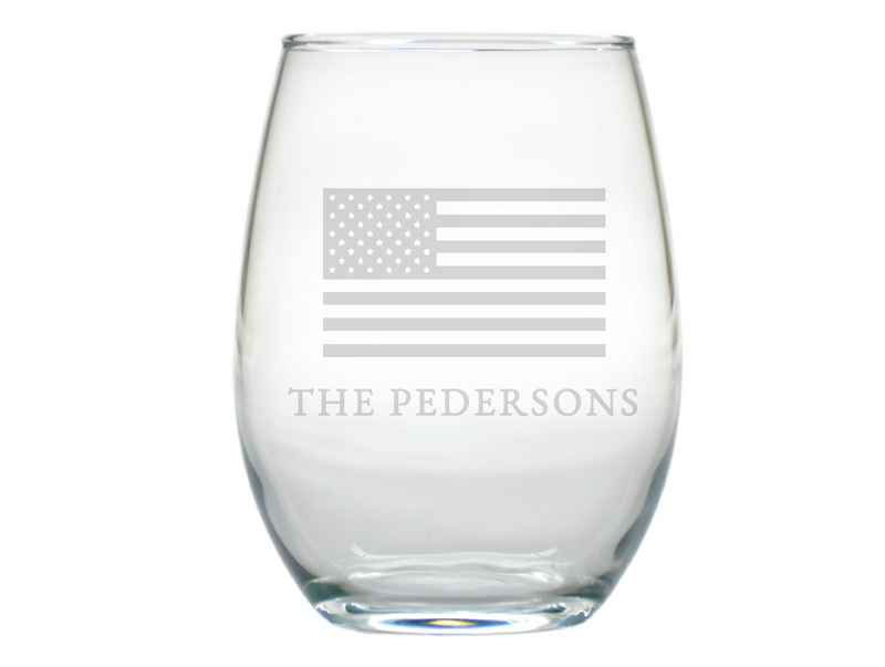 American Flag Stemless Engraved Wine Glasses