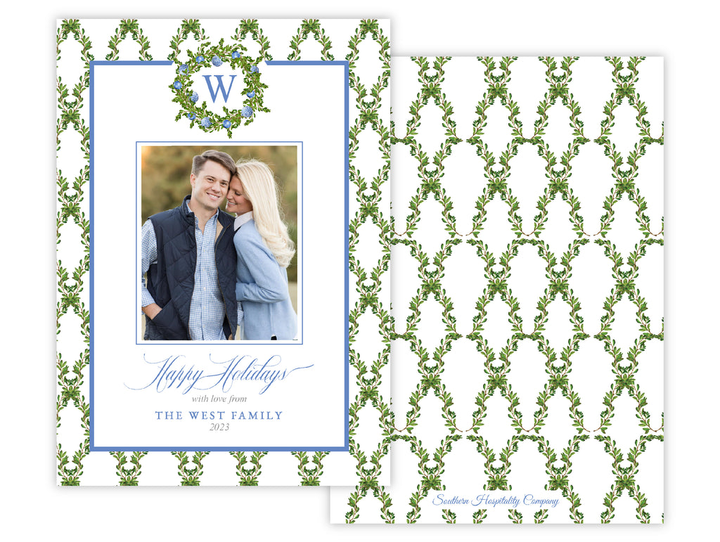 Blue Chinoiserie Wreath Holiday Card