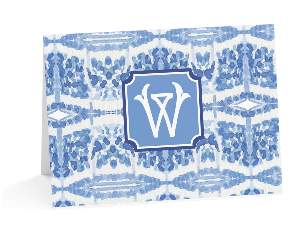 Blue Chinoiserie Watercolor Fold-Over Stationery