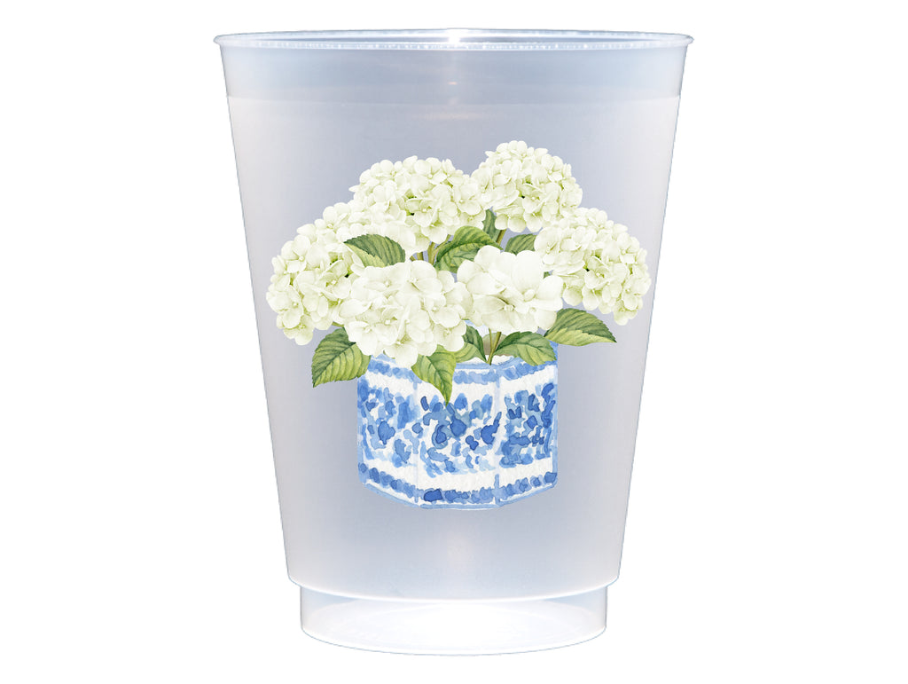 Botanical White Hydrangea Frosted Cups, Set of 10