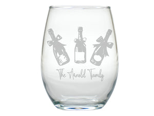 Bottle Service Stemless Engraved Wine Glasses