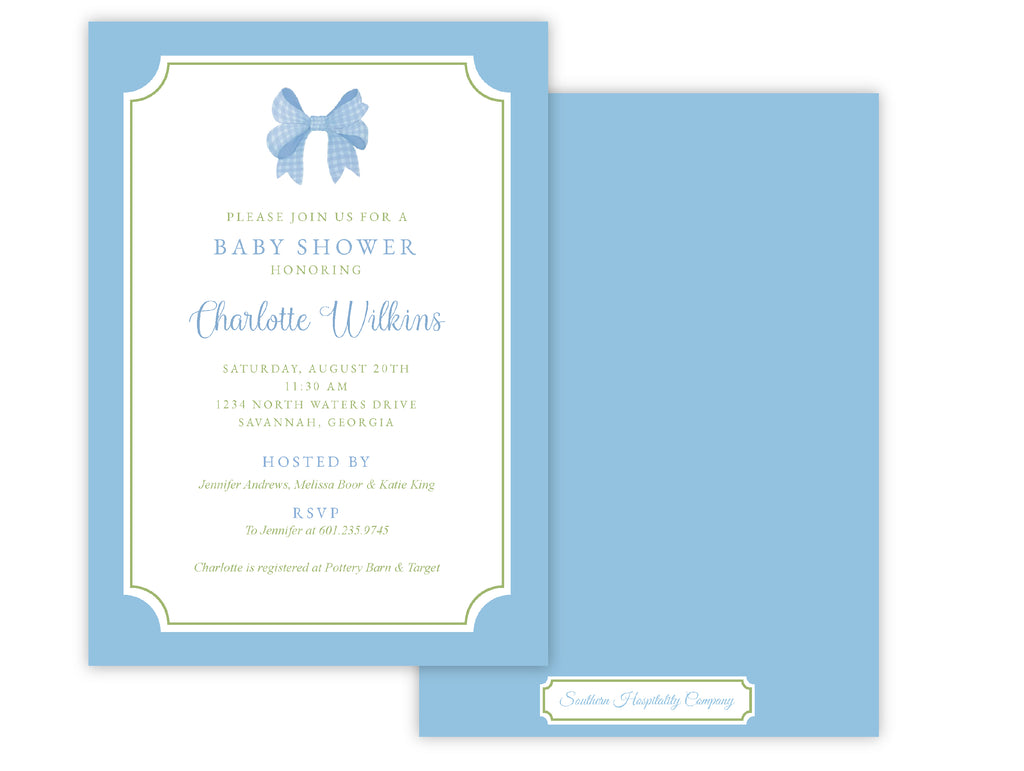 Baby Shower Blue & Green Bow Invitation