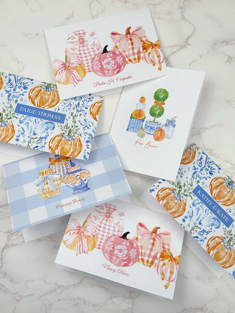 Damask Pumpkin Fold-Over Stationery