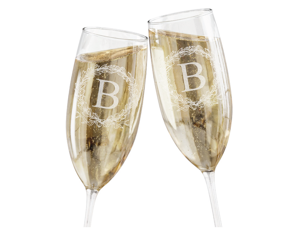 Beaufort Crest Champagne Flute Engraved Glasses