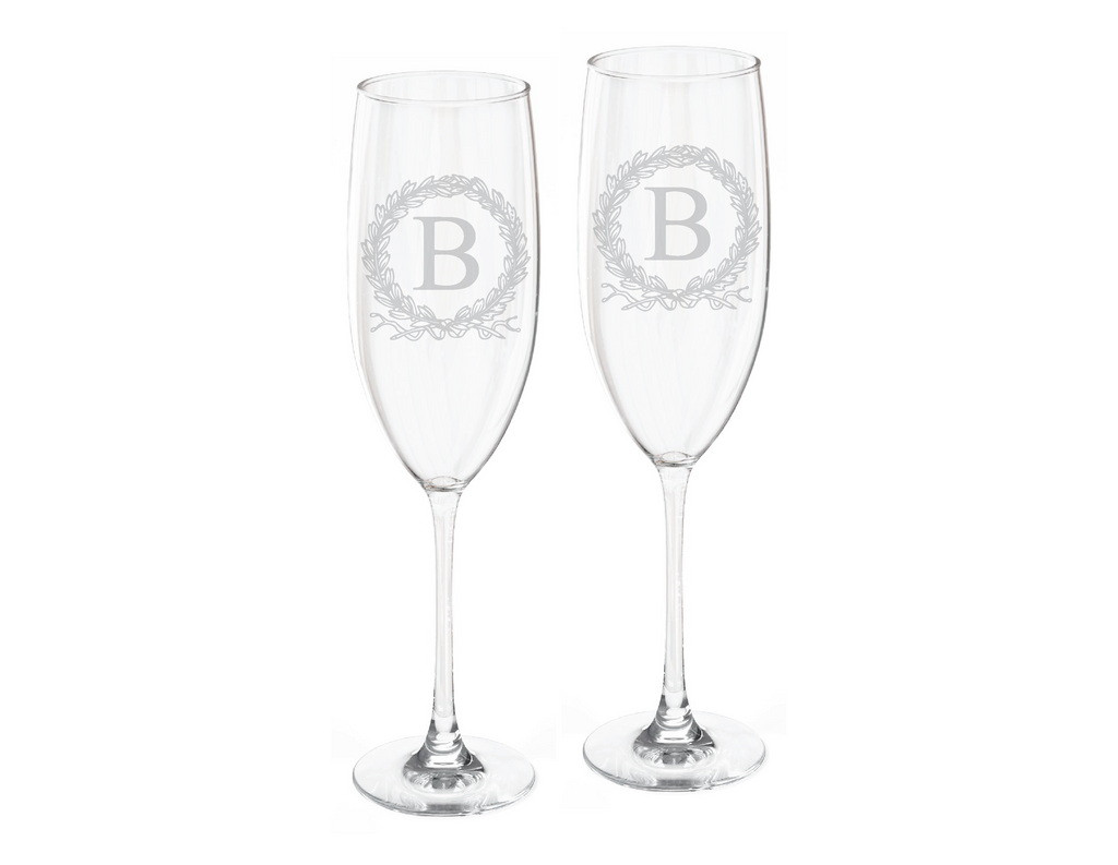 Beaufort Crest Champagne Flute Engraved Glasses