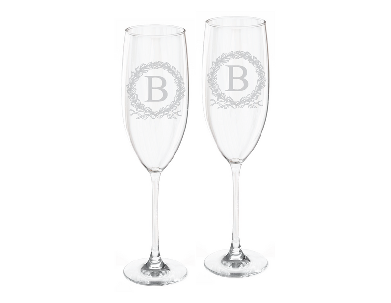 Beaufort Crest Champagne Flute Engraved Glasses