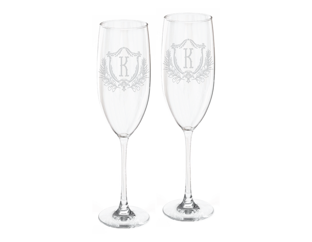 Elizabethan Crest Champagne Flute Engraved Glasses