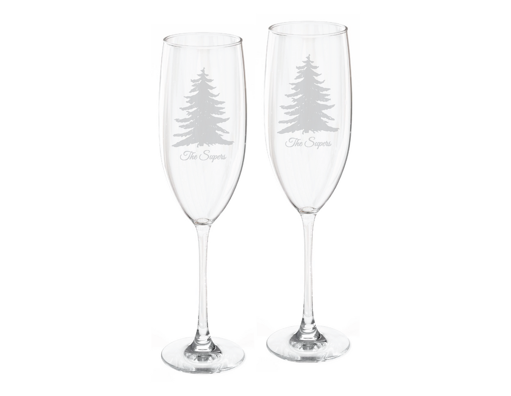 Evergreen Champagne Flute Engraved Glasses