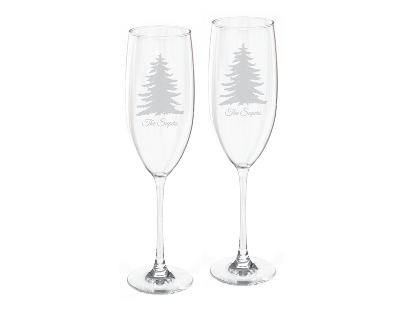 Evergreen Champagne Flute Engraved Glasses