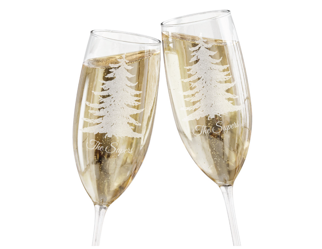 Evergreen Champagne Flute Engraved Glasses