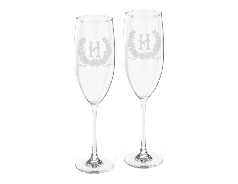 Savannah Wreath Champagne Flute Engraved Glasses