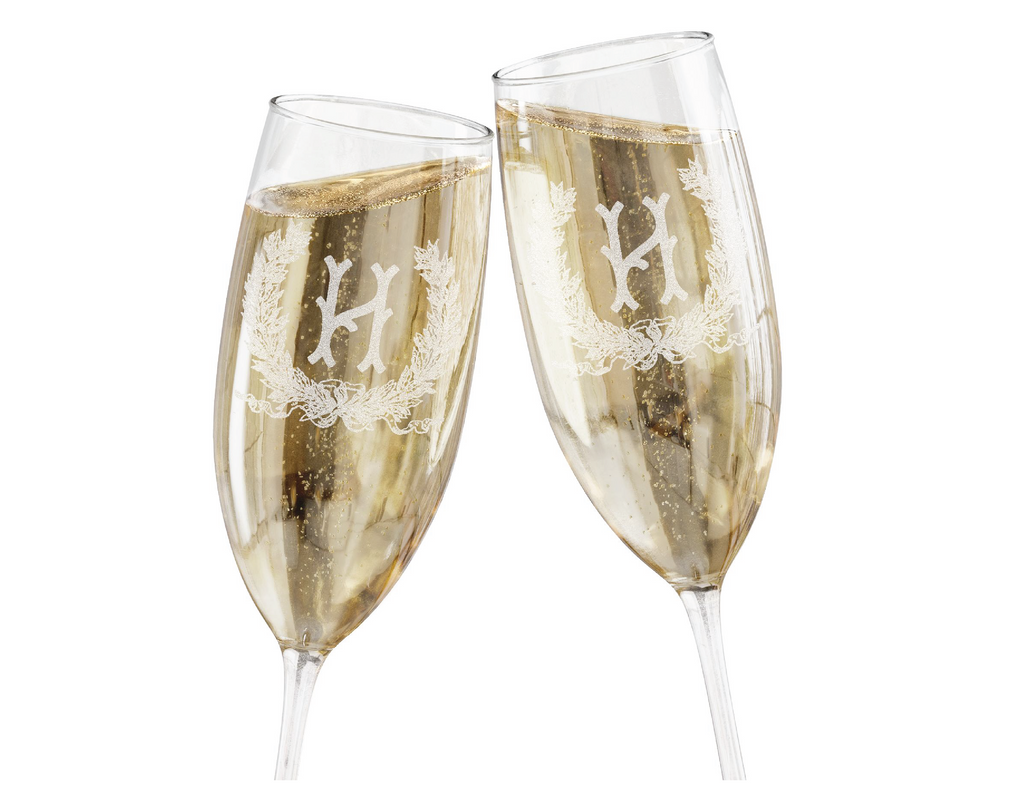 Savannah Wreath Champagne Flute Engraved Glasses