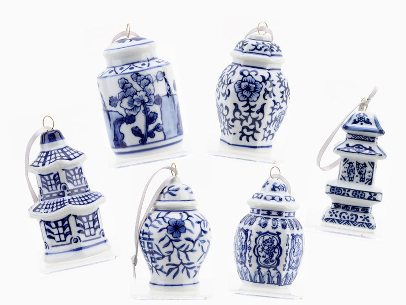 Chinoiserie Porcelain Ornaments, set of 6