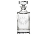 Elizabethan Crest Engraved Glass Decanter