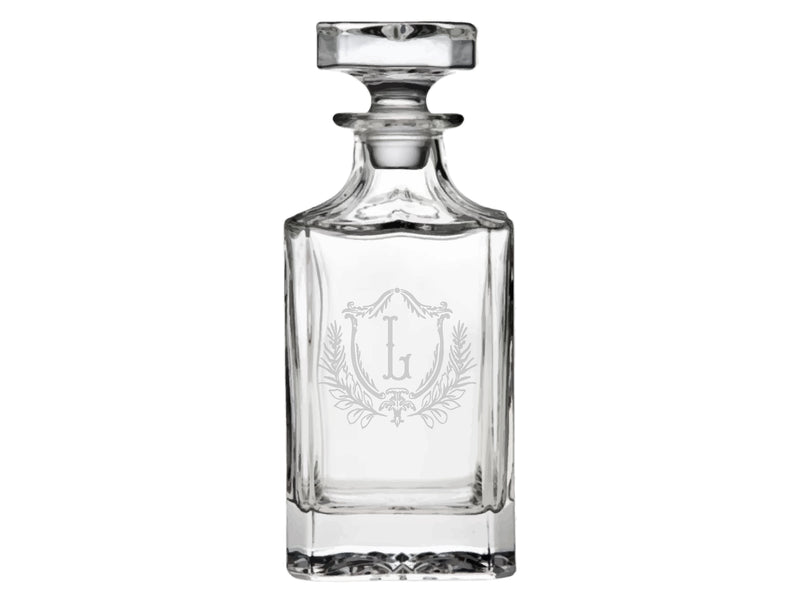 Elizabethan Crest Engraved Glass Decanter