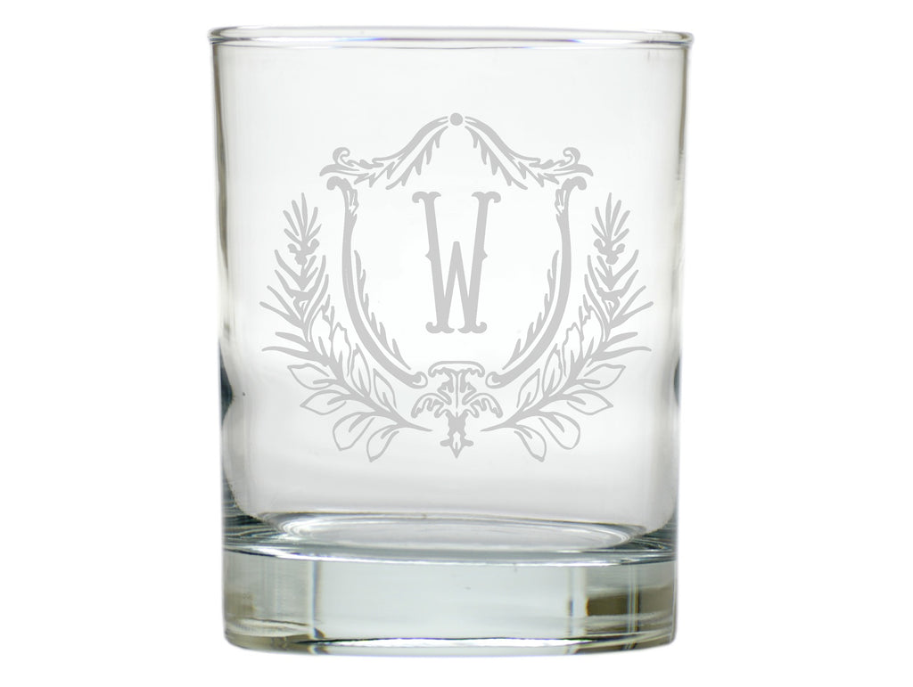Elizabethan Crest Double Old Fashion Engraved Glasses