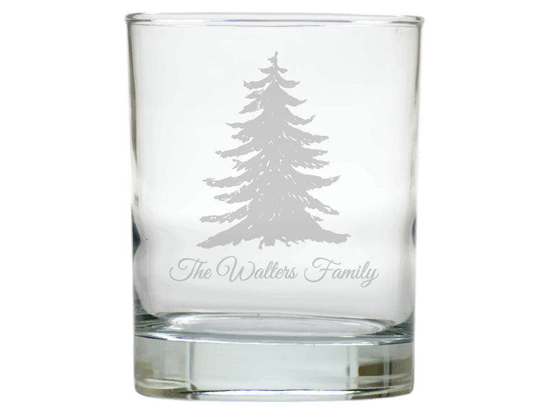 Evergreen Double Old Fashion Glass Engraved, Set of 6