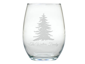 Evergreen Stemless Engraved Wine Glasses