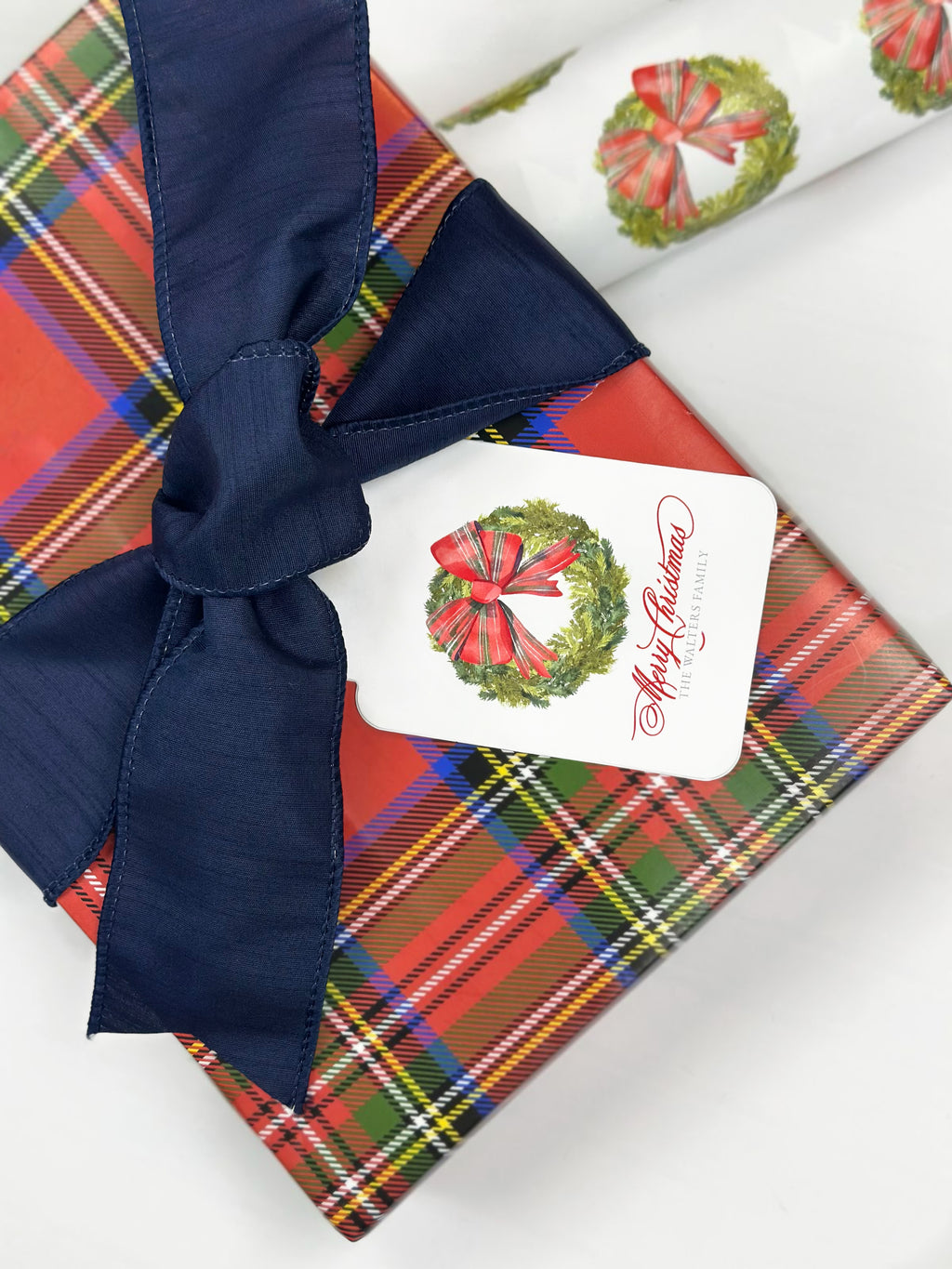 Tartan Bow Wreath Gift Tags, Set of 20