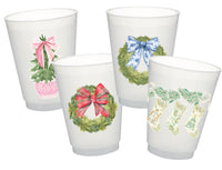 Tartan Bow Wreath Frosted Cups, Set of 10