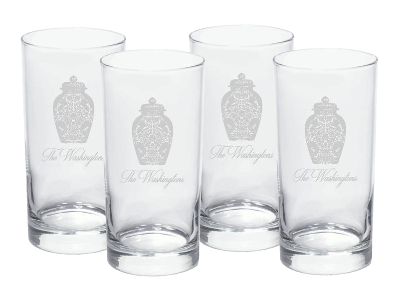 Ginger Jar High Ball Glasses Engraved, Set of 6