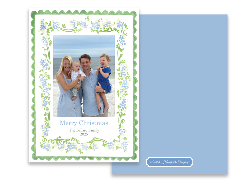 Holiday Card: Green & Blue Floral Border