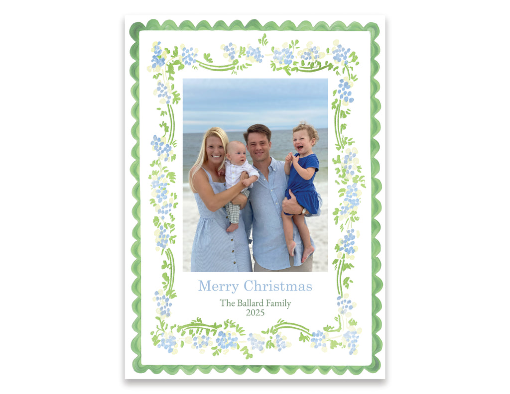 Holiday Card: Green & Blue Floral Border