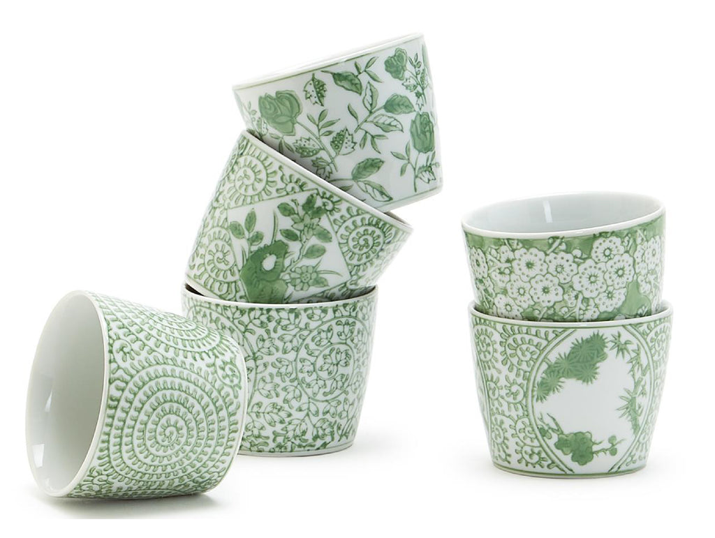 Green & White Petite Cachepots, Set of 3