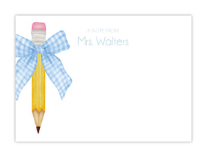School Gingham Pencil Note Cards, set of 24