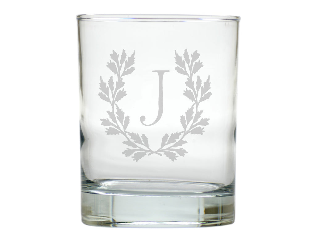 Juniper Wreath Double Old Fashion Glass Engraved, Set of 6