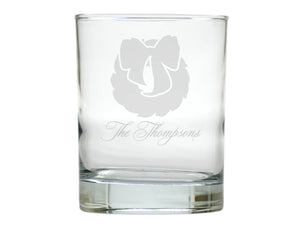 Magnolia Wreath Double Old Fashion Glass Engraved, Set of 6