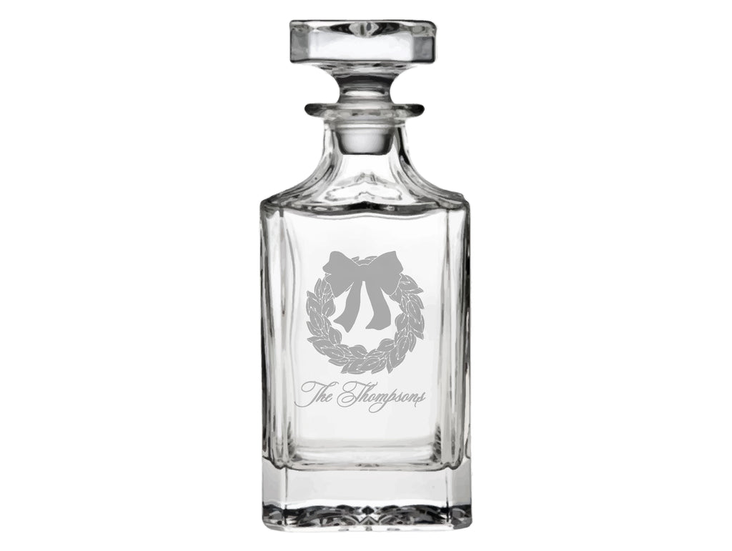 Magnolia Wreath Engraved Glass Decanter