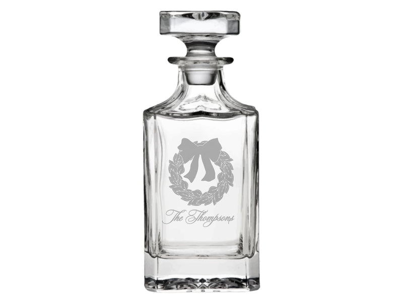 Magnolia Wreath Engraved Glass Decanter