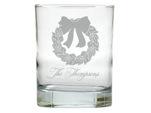 Magnolia Wreath Double Old Fashion Engraved Glasses