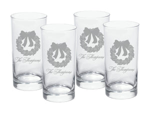 Magnolia Wreath Engraved High Ball Glasses