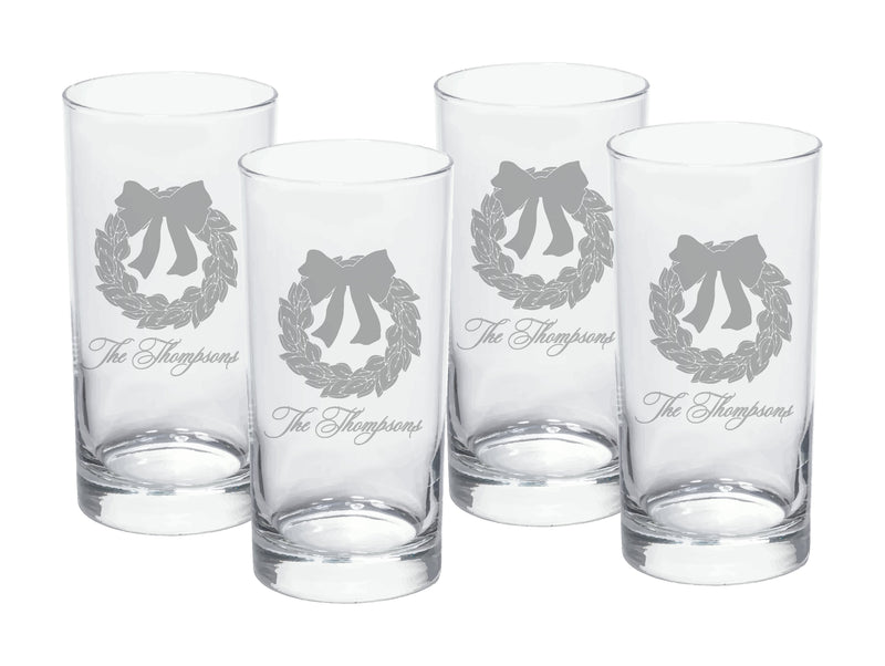 Magnolia Wreath Engraved High Ball Glasses