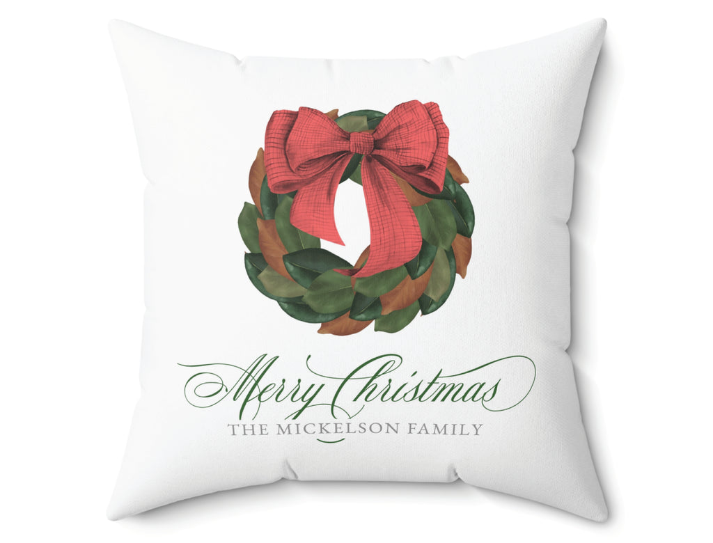 Magnolia Wreath Personalized Pillow