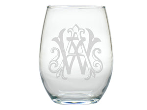 Monogrammed Stemless Engraved Wine Glasses