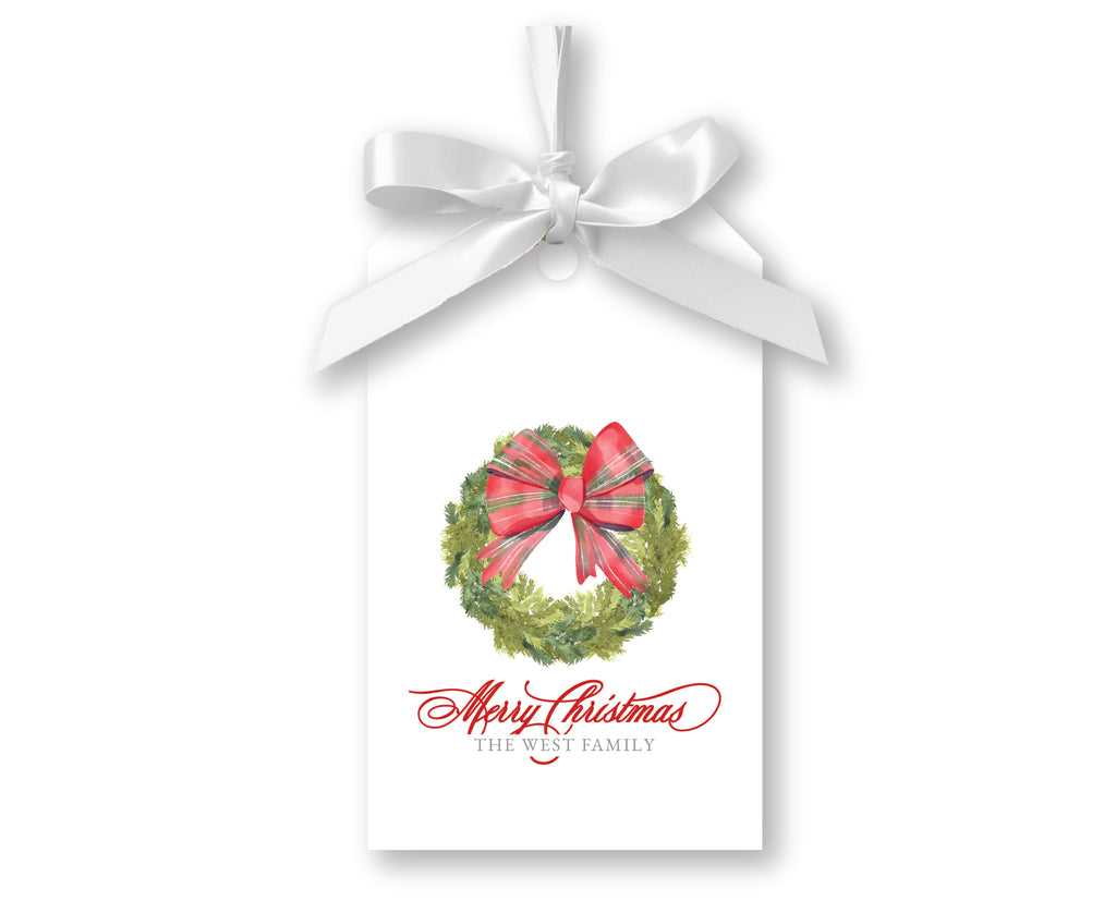Tartan Bow Wreath Gift Tags, Set of 20
