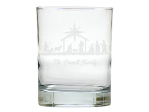 Nativity Double Old Fashion Glass Engraved, Set of 6
